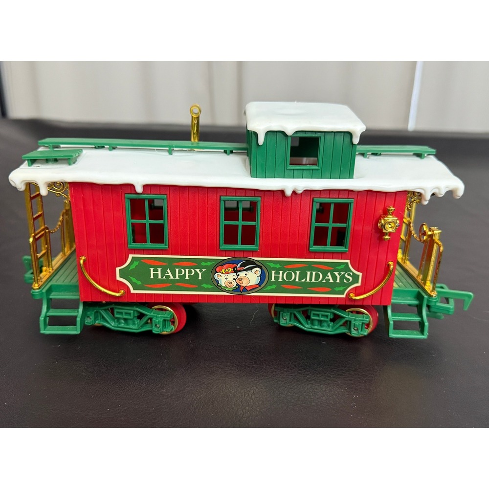 New Bright Christmas Caboose Train Car Red Green Snow Roof G Scale Happy Holiday